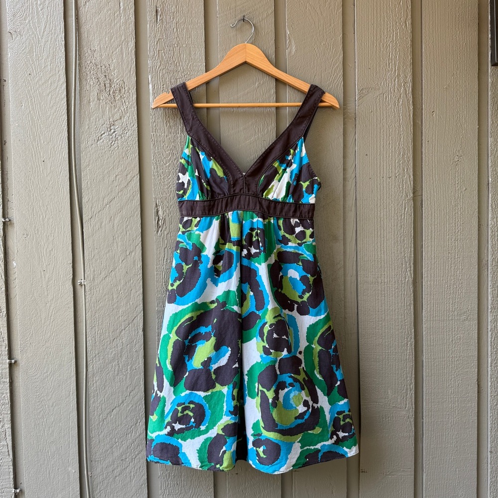 Banana Republic Abstract Floral Mini Dress Womens 8 Blue Green Brown Fall 2008